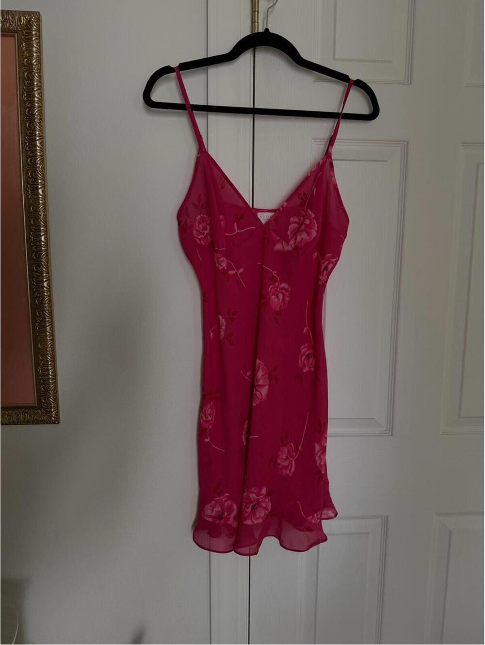 Avon Fuchsia Floral Slip Chemise with Spaghetti Straps